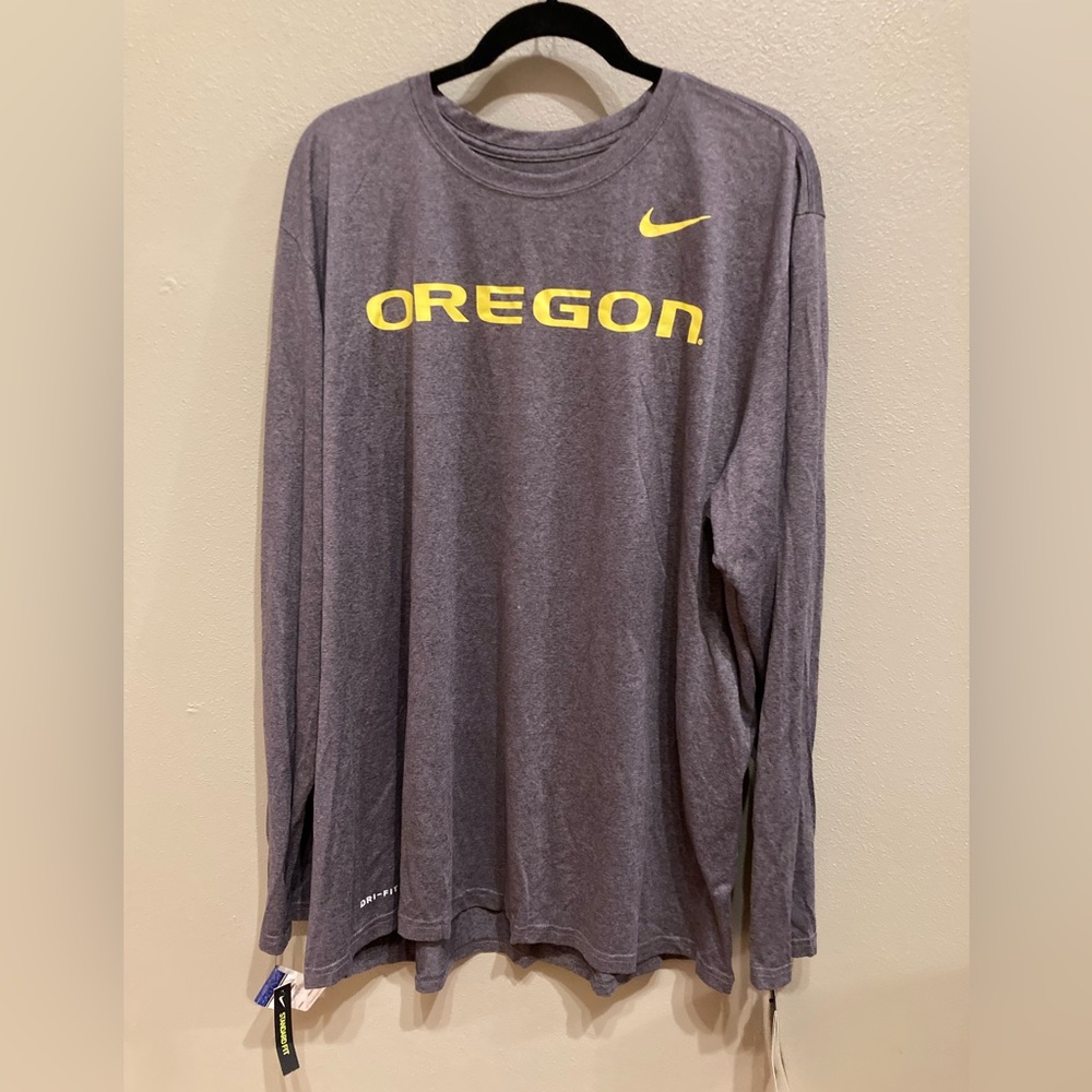 NWT University of Oregon Ducks Nike Gray Long Sleeve Dri-Fit Shirt 3XL
